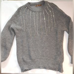 Grey Sweater with rhinestone accents